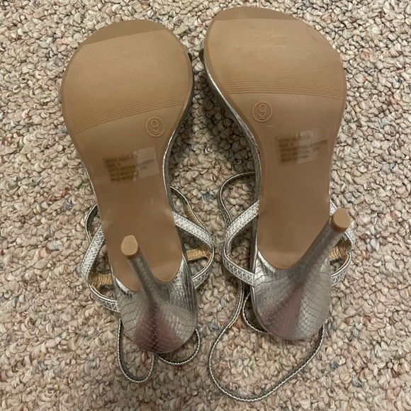 Adelle Silver Snake Embossed Ankle Strap Heels NWOT - Picture 5 of 5